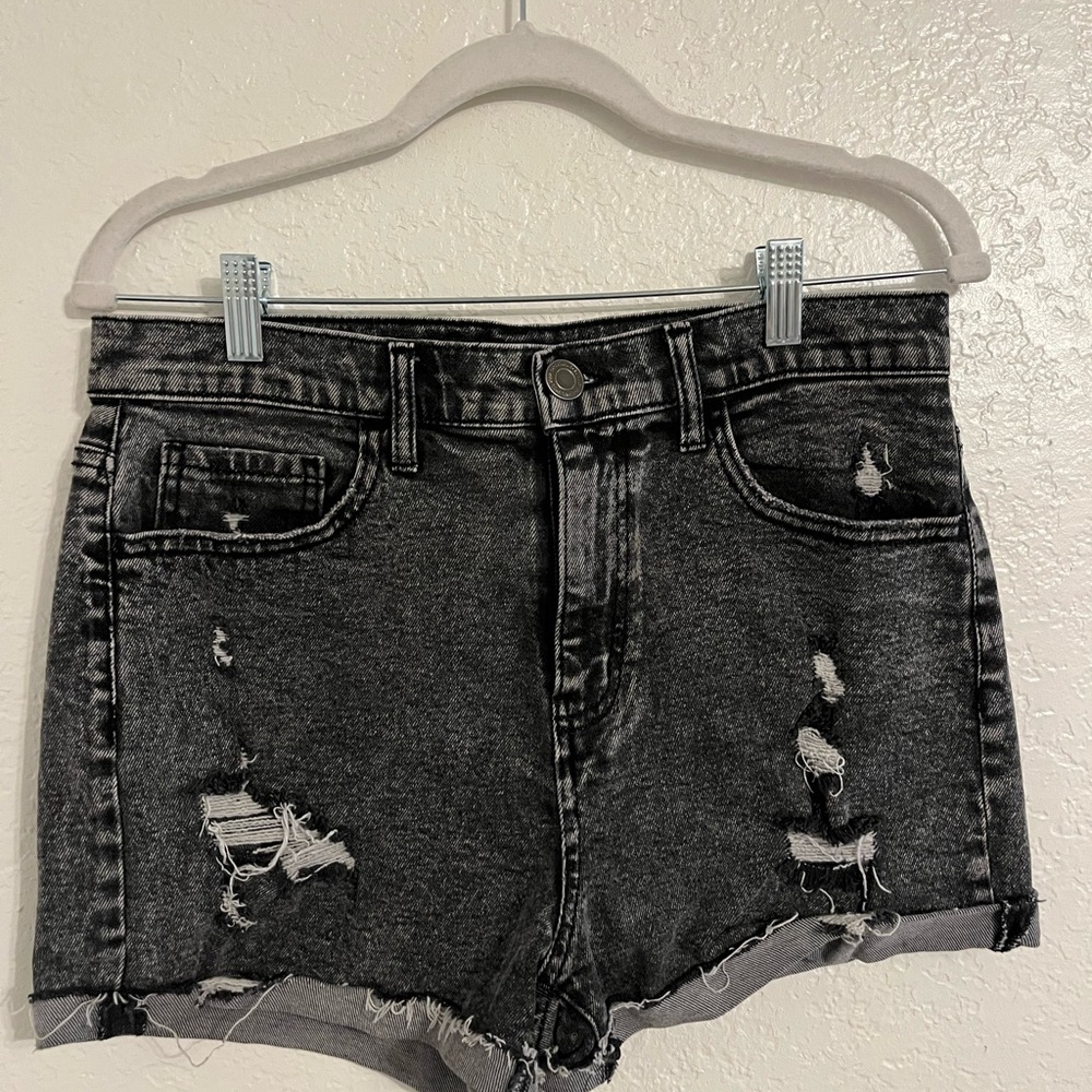 Distressed Black Denim Shorts - Picture 2 of 7